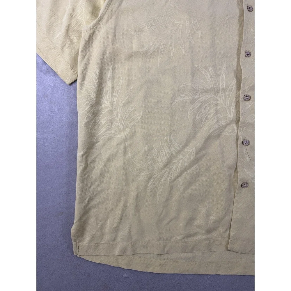 Tommy Bahama 100% Silk Camp Shirt Yellow Tropical Jacquard Button Up XXL Hawaian